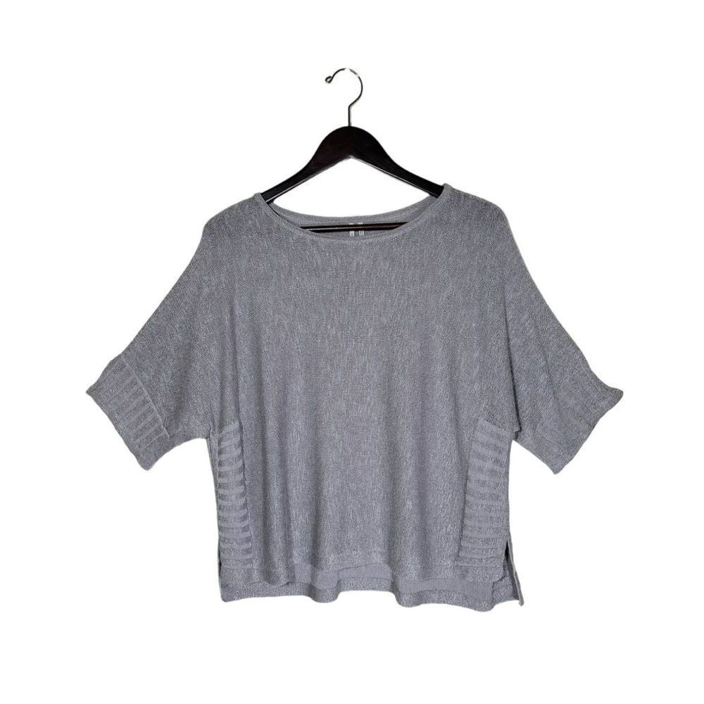 Anthropology Women's Short Dolman Sleeves Oversized Knit Silver Sweater Size XS - Picture 2 of 11
